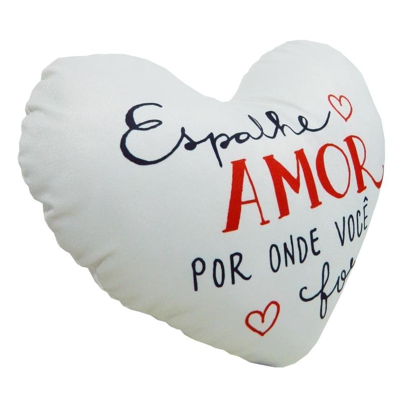 Almofada Coração Frases Espalhe Amor Branca 45cm x 30cm - 2