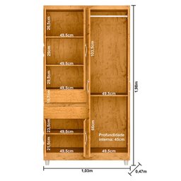 Guarda Roupa Solteiro Exellence 2260 Freijó com Espelho - Araplac - 4