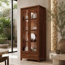 Ver imagem 3 de Cristaleira para Sala de Jantar 2 Portas de Vidro 1 Gaveta Madeira Maciça Dunia F06 Rústico Escuro