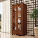 Ver imagem 1 de Cristaleira para Sala de Jantar 2 Portas de Vidro 1 Gaveta Madeira Maciça Dunia F06 Rústico Escuro