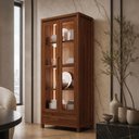 Ver imagem 4 de Cristaleira para Sala de Jantar 2 Portas de Vidro 1 Gaveta Madeira Maciça Dunia F06 Rústico Escuro