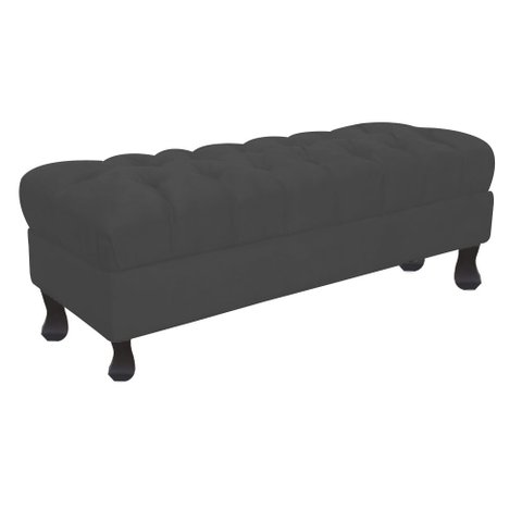 Recamier Luis Xv Capitonê Retrô 140cm Suede Cinza Pés Madeira Ms Decor