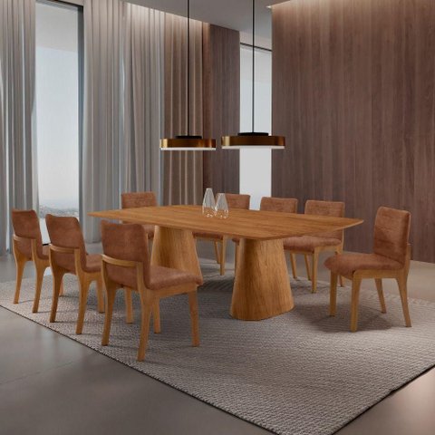 Sala de Jantar Noronha 8 Lugares Barril Cadeiras Bella Puce e Cinam 220cm Mobillare