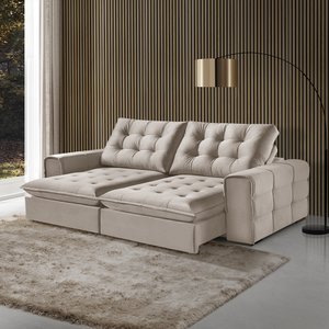 Sofá Retrátil e Reclinável Galliano 1,80m Veludo Bege - Fortbello Estofados