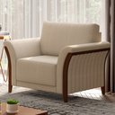 Ver imagem 2 de Poltrona Decorativa Sala de Estar 102cm Pés Madeira Roya M22 Linho Champanhe - Mpozenato