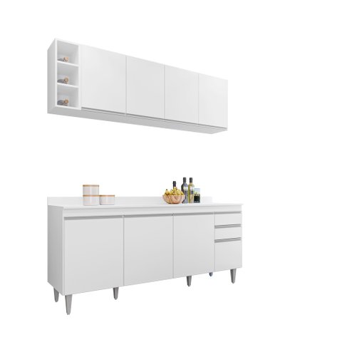Kit Armário Aéreo com Nicho e Balcão 180cm S/ Tampo Branco - Belliv Decor