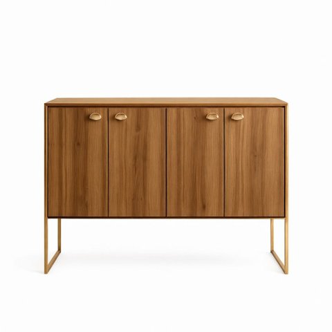 Aparador Buffet Multiuso 4 Portas em Mdf – Armário Decorativo para Sala, Sala de Jantar ou Hall:carv