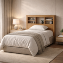 Ver imagem 1 de Cabeceira Cama Box Solteiro 97cm Nicho Prateleira MDF Moderna Lisboa MDP para Quarto Nature