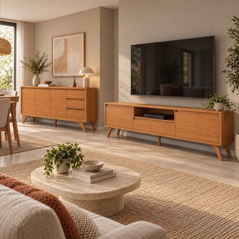 Conjunto Rack + Buffet Vertex Rack Naturalle Buffet Naturalle Mavaular