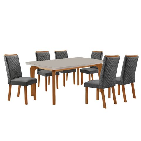 Mesa de Jantar Liz 180cm Tampo Mdf Vidro Canto Copo com 6 Cadeiras Lira
