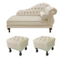 Ver imagem 1 de Divã Recamier Namoradeira Larissa 150cm + 2 Puffs Retrô Suede Bege - LM DECOR