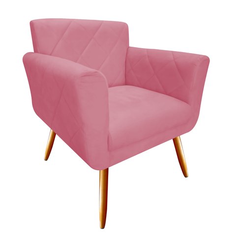 Poltrona Decorativa Sabrina Suede Rosa Pés Madeira Ms Decor