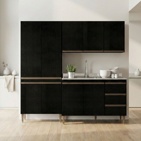 Armário de Cozinha Compacta Modulada 3 Peças Milão Menu Móveis Preto