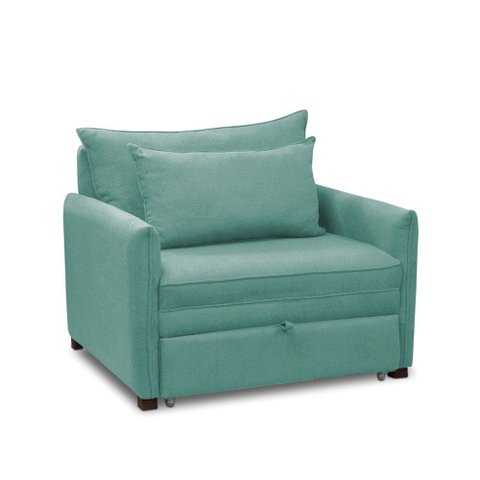 Poltrona Cama Retrátil Solteiro com Rodízio Cloe Bouclê Azul Turquesa E03 - D'rossi