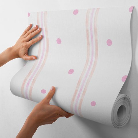 Kit 12 Metros Papel de Parede Infantil Adesivo Rosa com Listras Decoração para Quartos
