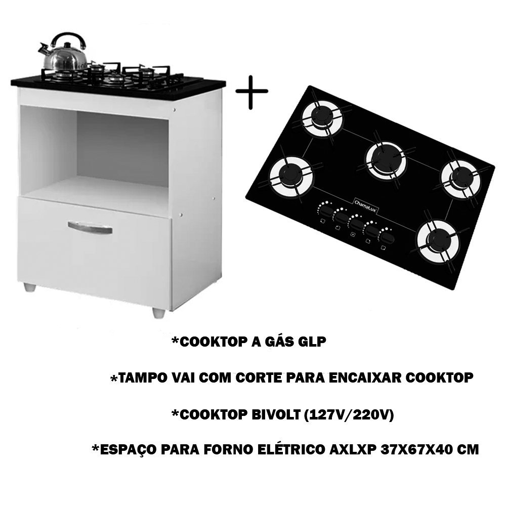 Kit Balcão Cooktop 1 Porta Br C/fogão Cooktop 5 Bocas - 4