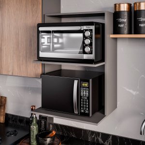 Armário Suporte para Microondas e Forno Suspenso Cozinha Lauren Cinza Grafite
