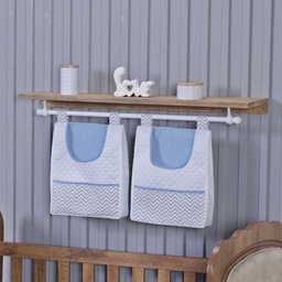 Enxoval de Bebe Kit de Berço Americano Cortina Algodão Menino Menina 8 Peças:chevron Azul Bebê - 4