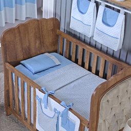 Enxoval de Bebe Kit de Berço Americano Cortina Algodão Menino Menina 8 Peças:chevron Azul Bebê - 2
