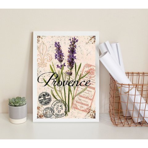 Quadro Decorativo Lavanda Provence Retrô 45x34cm - com Vidro:madeira Preta