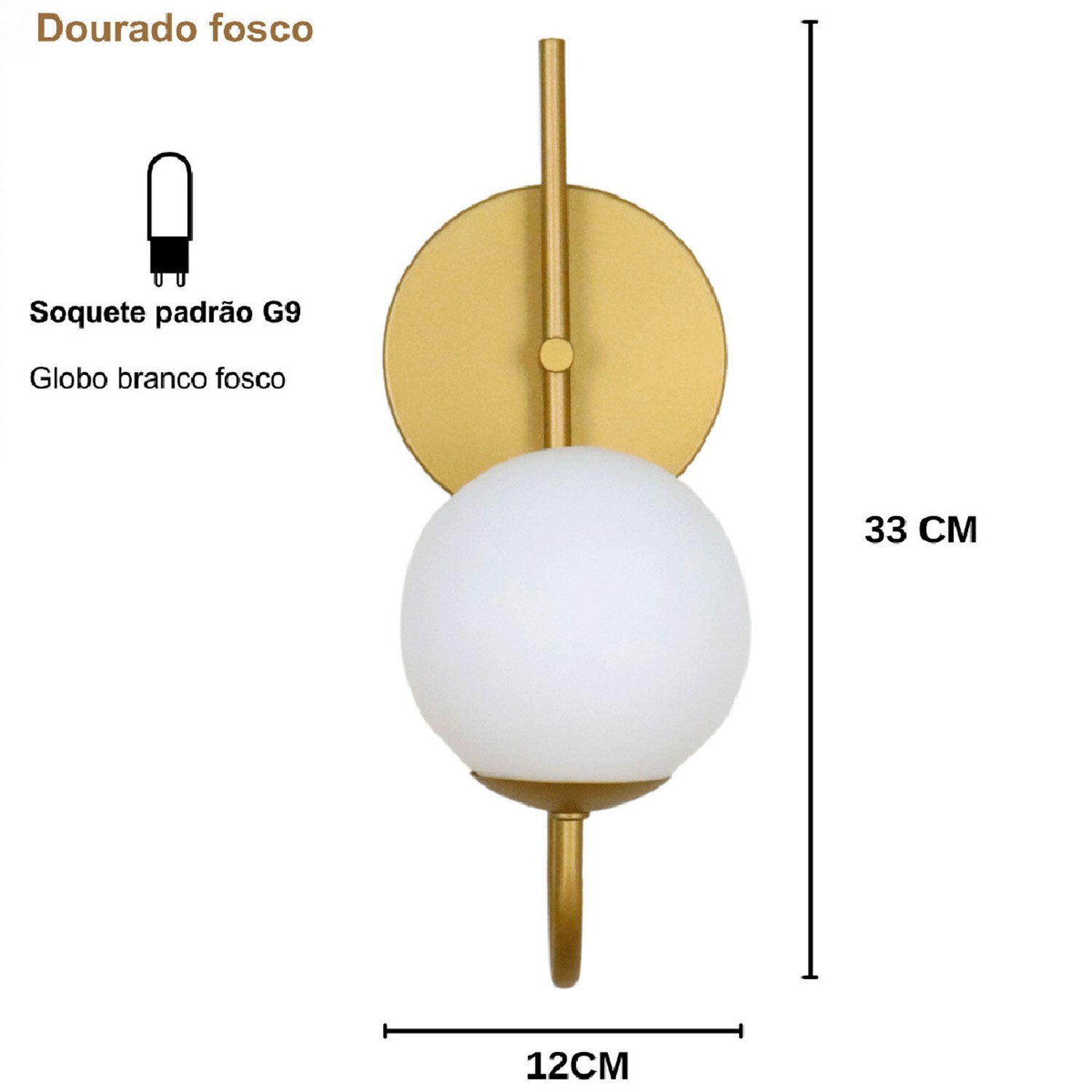 Luminária Arandela Parede Jabuticaba Globo 12 Dourado Fosco - 4