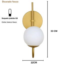 Luminária Arandela Parede Jabuticaba Globo 12 Dourado Fosco - 4