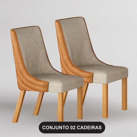 Cadeira para Mesa de Jantar Belle Kit 2 Peças Sintético Terracota e Linho Palha - Leifer