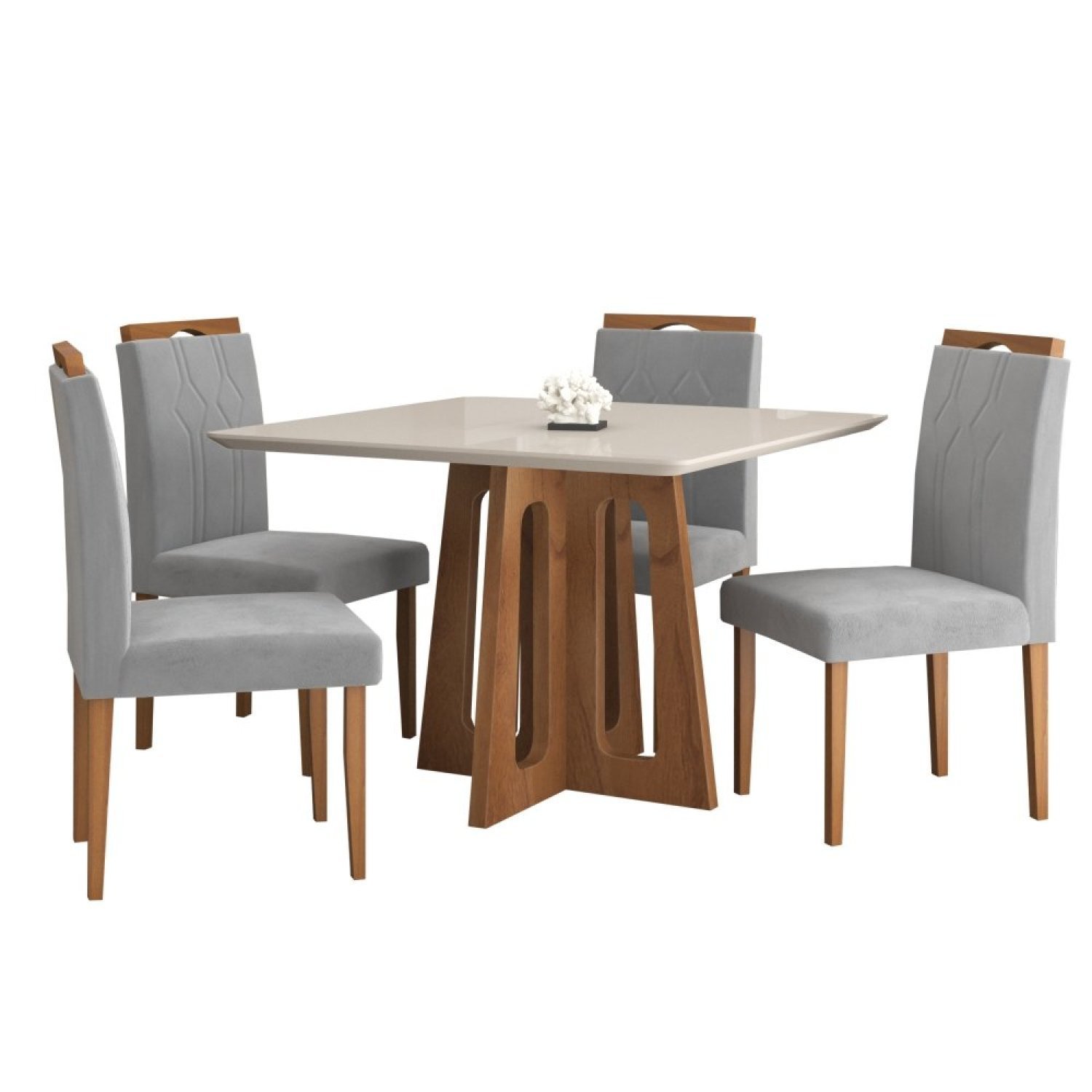 Conjunto Sala de Jantar Mesa Recife Tampo Vidro/MDF com 4 Cadeiras 01 com Puxador  - 2