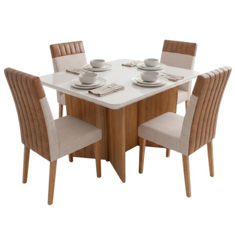 Conjunto Sala de Jantar Mesa 1,20m com Vidro 4 Cadeiras Montreal