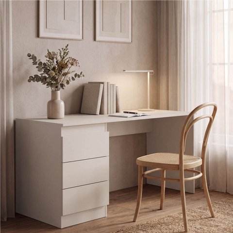 Escrivaninha Mesa Escritório 3 Gavetas 163cm Hera CabeCasa MadeiraOriginals Off White/Cream