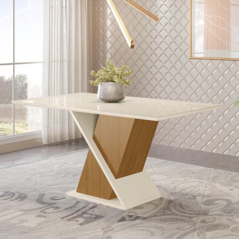 Mesa 160 x 90 cm Sala De Jantar Cozinha Retangular sem Vidro MDF Branco Off White Madeira Nature