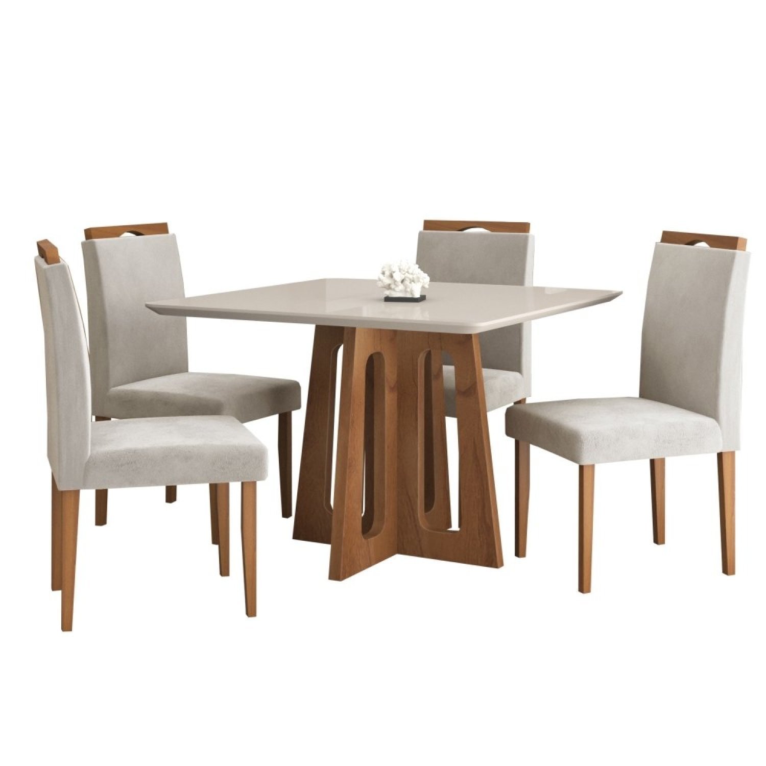 Conjunto Sala de Jantar Mesa Recife Tampo Vidro/MDF com 4 Cadeiras 04 com Puxador  - 2