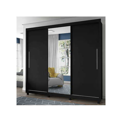 Guarda Roupas Royale 3pts Correr 4gav Preto Acetinado/preto Acetina/madeirado Flex Cod: 672.006