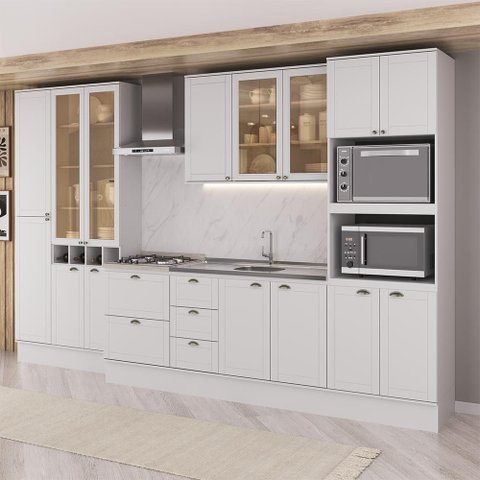 Armário de Cozinha Completa com Balcão Milla Linear Clear Carraro Branco