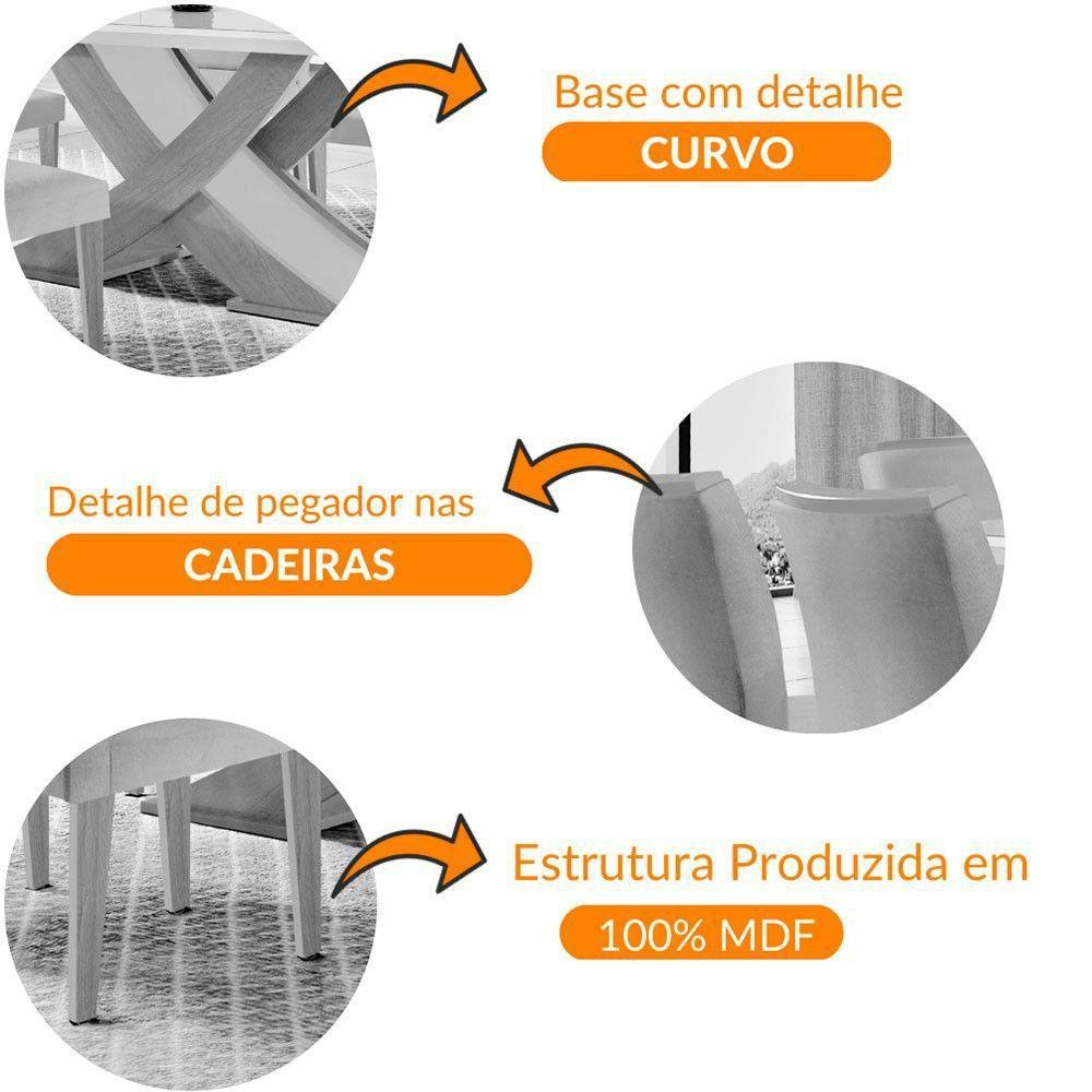 Mesa Lisboa 180 Mdf Vidro Canto Copo Com 6 Cadeiras - 6