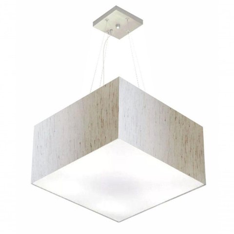Lustre Pendente Quadrado Vivare Md-4075 Cúpula em Tecido 30/50x50cm - Bivolt Linho Bege 127/220v