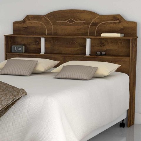 Cabeceira Cora Queen com Nichos Fixação no Box MDF-MDP Marrom Casah