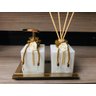 Kit Lavabo Cubo 3 Peças Dourado Branco Bandeja Vidro - 1