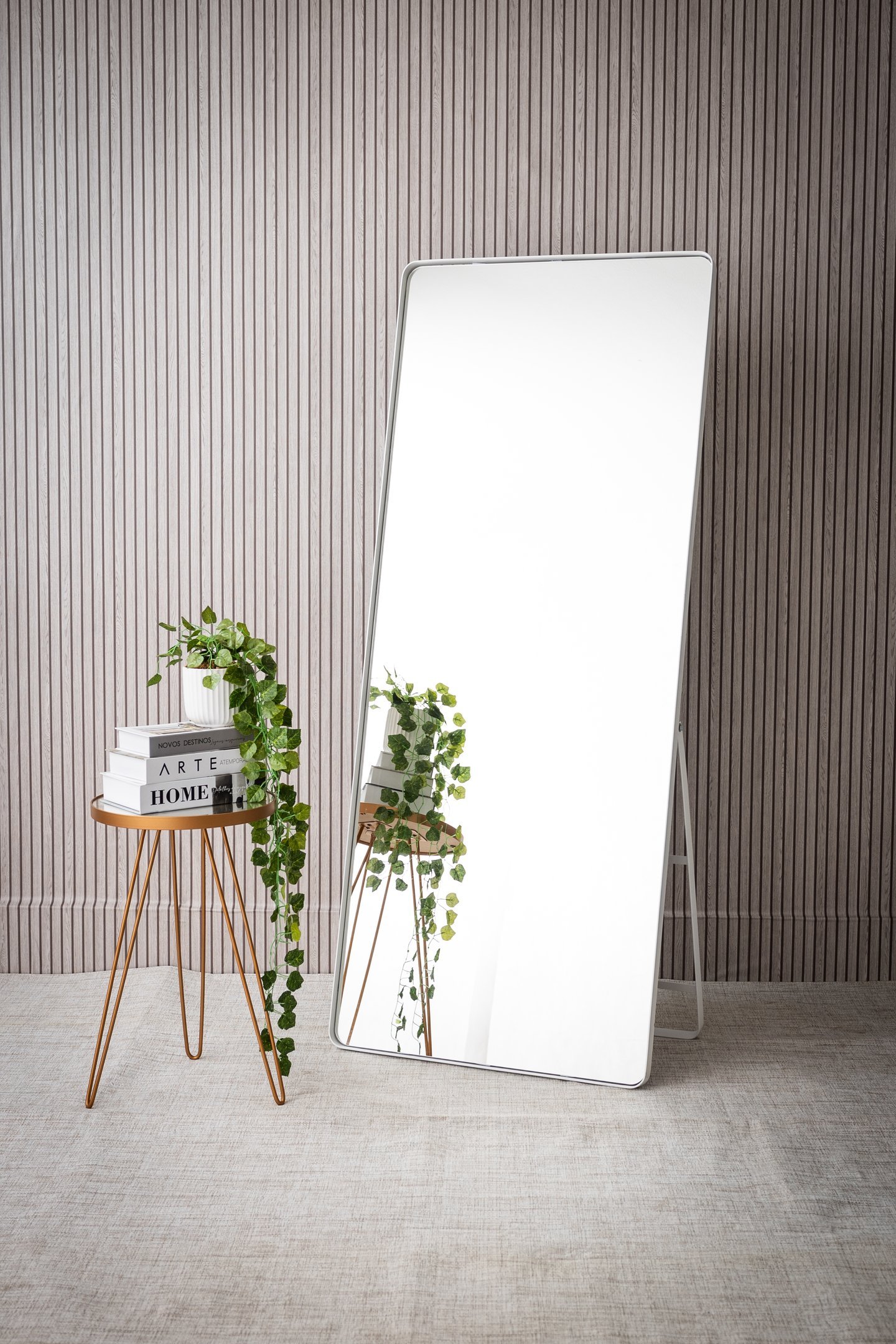 Espelho Grande Retangular Corpo Inteiro 150 X 60 Cm com Suporte de Chão Branco