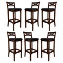 Ver imagem 1 de Kit 6 Banquetas Alta Estofada para Bancada Madri Madeira Capuccino Suede Preto Ccs