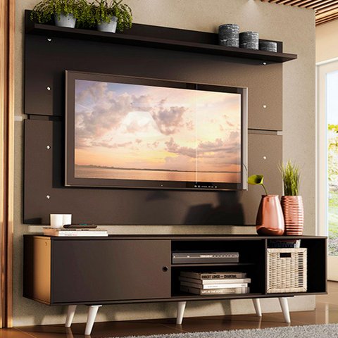 Rack Madesa Dubai e Painel para Tv até 65 Polegadas com Pés - Preto/branco