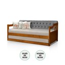 Ver imagem 2 de Sofá Cama Dublin Estofado Capitonê Veludo Cinza Madeira com Cama Auxiliar - Castanho