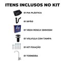 Ver imagem 2 de Pia Lavatório Plástico 4,8l Preta + Sifão Sanfonado Universal 61cm Preto + Torneira Branca + Veda Ro