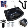 Pia Lavatório Plástico 4,8l Preta + Sifão Sanfonado Universal 61cm Preto + Torneira Branca + Veda Ro - 1