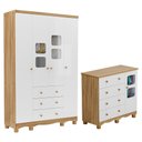 Ver imagem 1 de Jogo de Quarto Infantil Uli Guarda Roupa 4 Portas e Cômoda Branco Brilho/amêndoa - Móveis Peroba