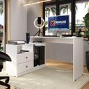 Ver imagem 1 de Mesa para Computador Flex em L ou Linear com Corrediças Telescópicas e Puxadores ABS Branco