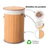 Cesto Redondo de Bambu Rústico Tampa Organizador Decorativo Multiuso Roupas Sujas Forrado Dobrável I - 5