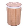 Cesto Redondo de Bambu Rústico Tampa Organizador Decorativo Multiuso Roupas Sujas Forrado Dobrável I - 4