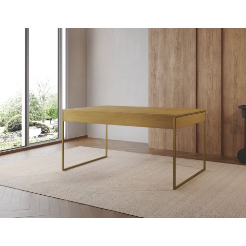 Mesa Industrial Filadélfia 137x90 Ferro Dourado Tampo Canela