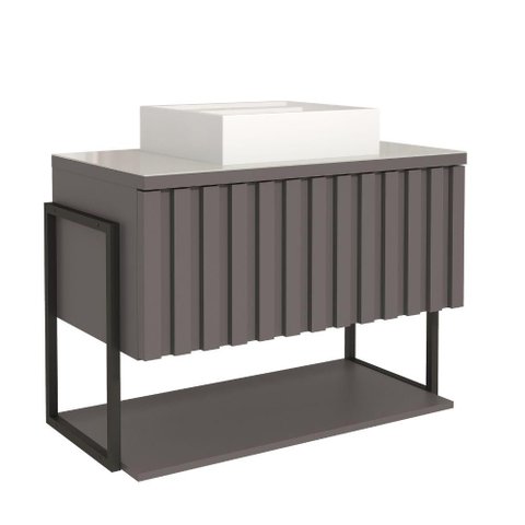 Gabinete para Banheiro 80cm 100% Mdf Metalon 20x20 1 Porta Basculante Frisê Mgm Móveis Titãnio